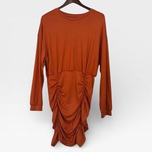 SHEIN Orange Ruched Long Sleeve Mini Dress Women Size L